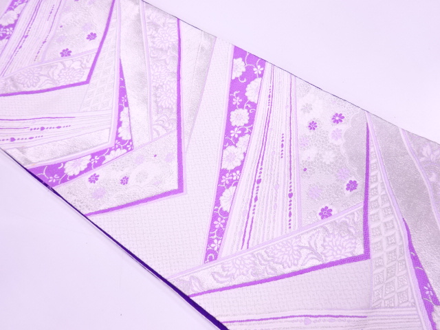 アンティーク　草花に七宝・抽象模様織出し袋帯（材料）